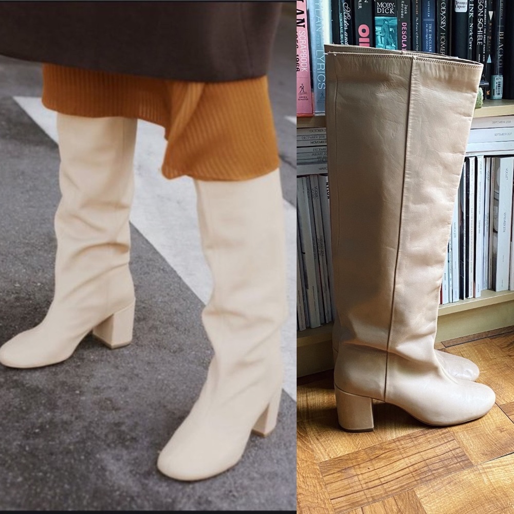 & other stories beige knee high leather boots
